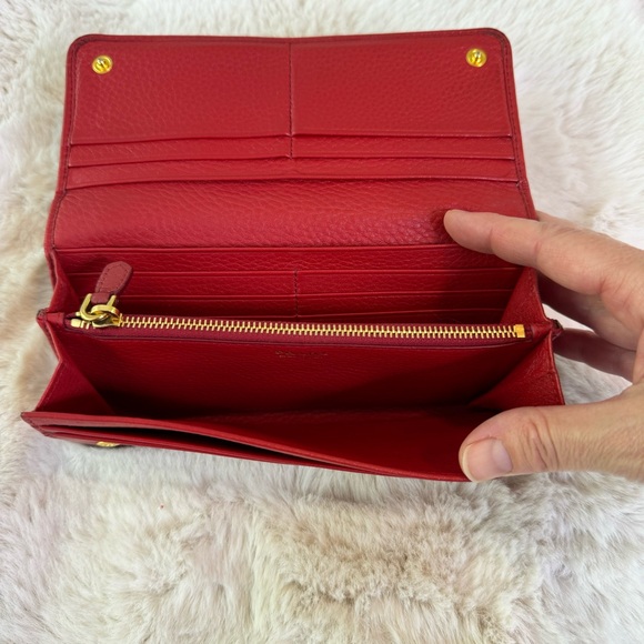 Prada Long Wallet Red Leather Gold Hardware - Picture 5 of 13